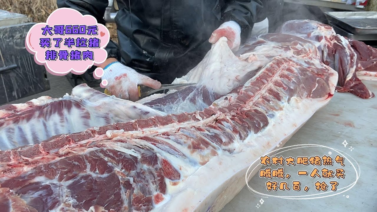 北方买肉真豪横，大哥660买接近半头猪，刚出摊就被围，人山人海#pork #猪肉 #玖叔vlog#华哥猪肉#玖叔猪肉#豬肉