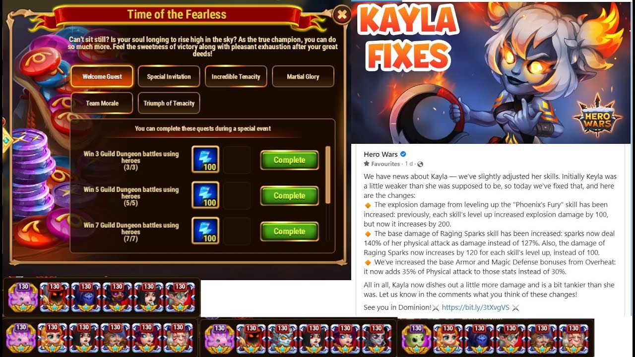 Kayla changes and  testing [against 4 top Arena teams], Time of Fearless 1 day