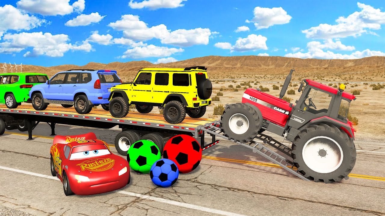 Flatbed Truck Mcqueen | Transportation with Truck - Pothole vs Car #18 - BeamNG.Drive