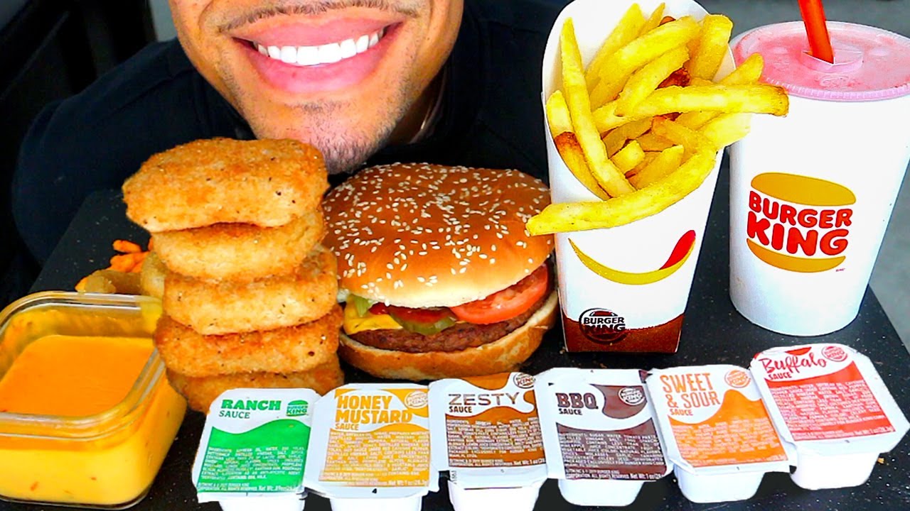 ASMR BURGER KING IMPOSSIBLE WHOPPER CHICKEN NUGGETS FRIES ONION RINGS RANCH EATING JERRY