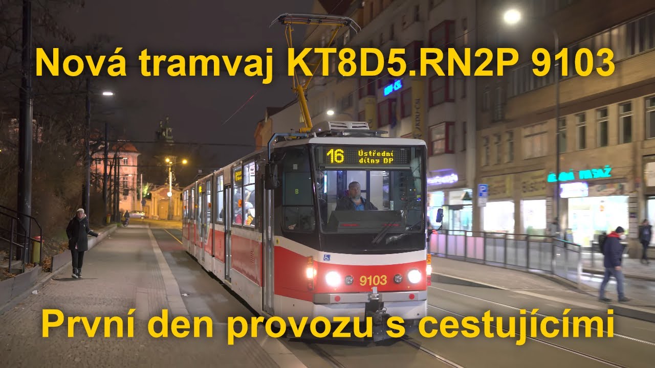 Nová pražská tramvaj KT8D5.RN2P 9103, první den provozu 25. 1. 2022 | 8K HDR