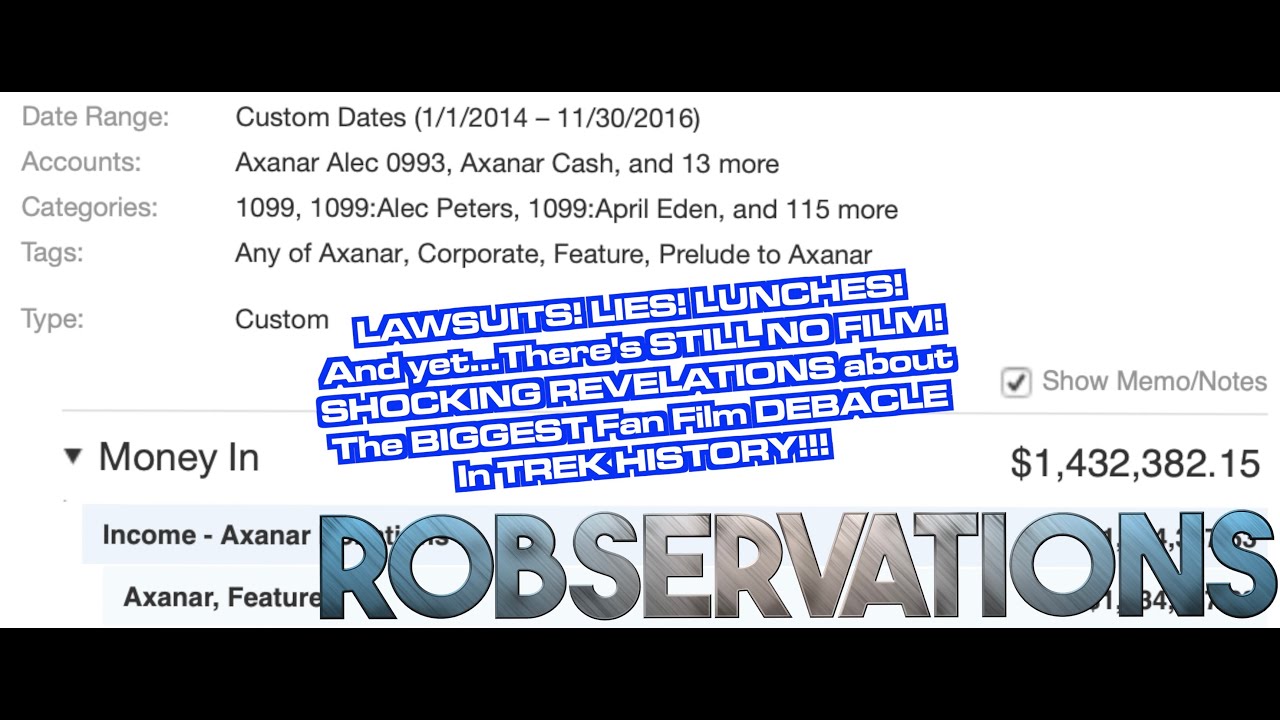 LIES! LAWSUITS! SUSHI LUNCHES! More SHOCKING REVELATIONS about the AXANAR fiasco! ROBSERVATIONS #916