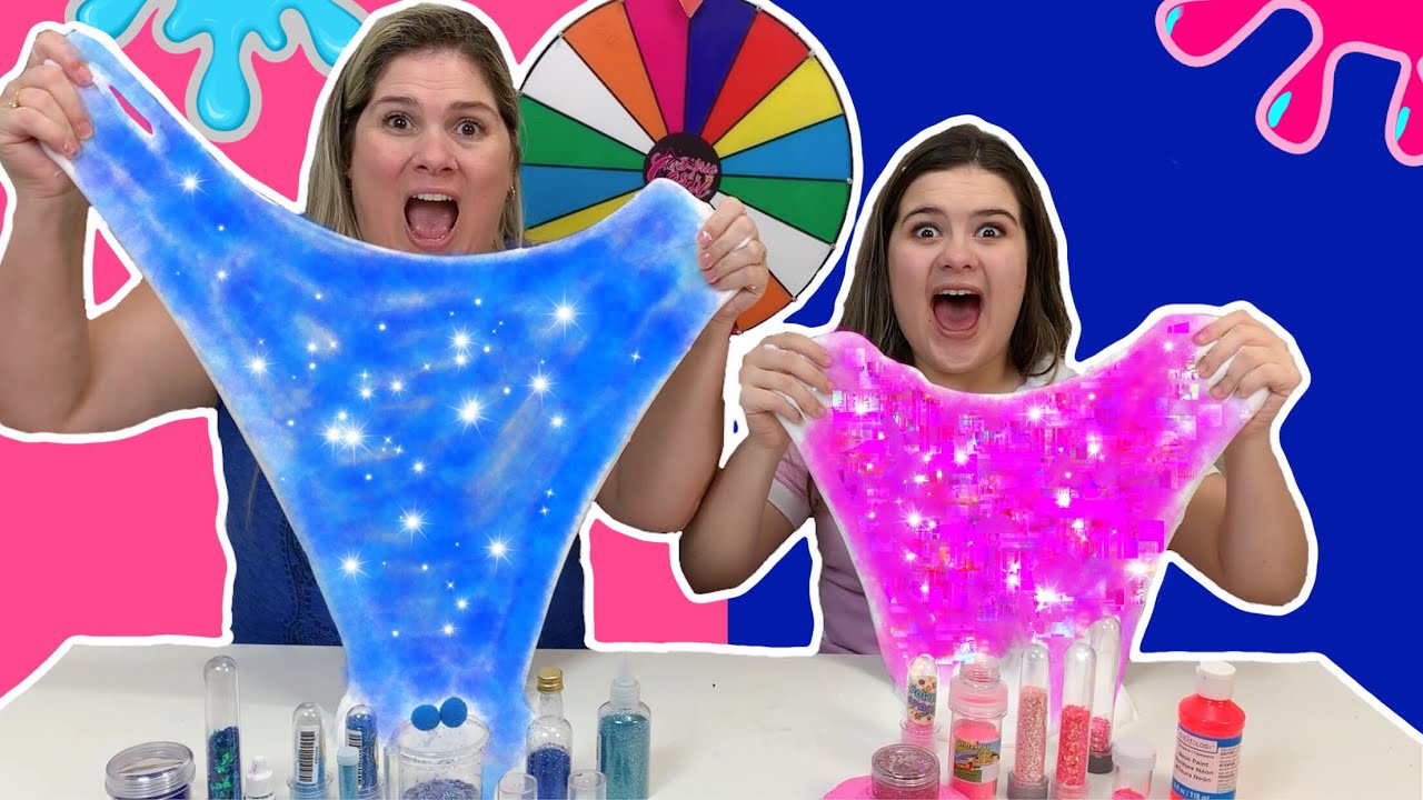 FAZENDO SLIME SÓ COR AZUL VS ROSA! A ROLETA DECIDIU !!!!