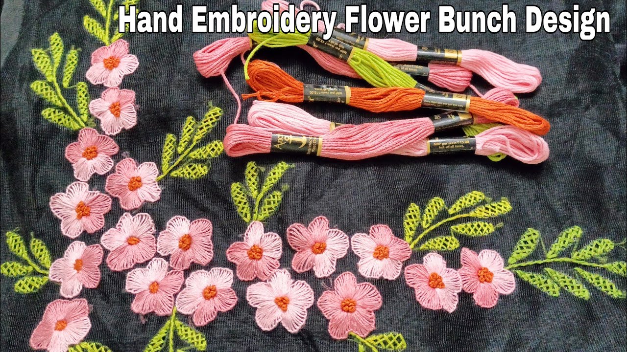 Hand Embroidery Flower Bunch Design Tutorial for Beginners | Silky Kotta Saree Embroidery