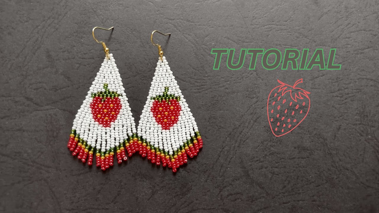 How to Make Beaded Fringe Earrings with strawberry pattern, Seed Bead Boho Earrings Making