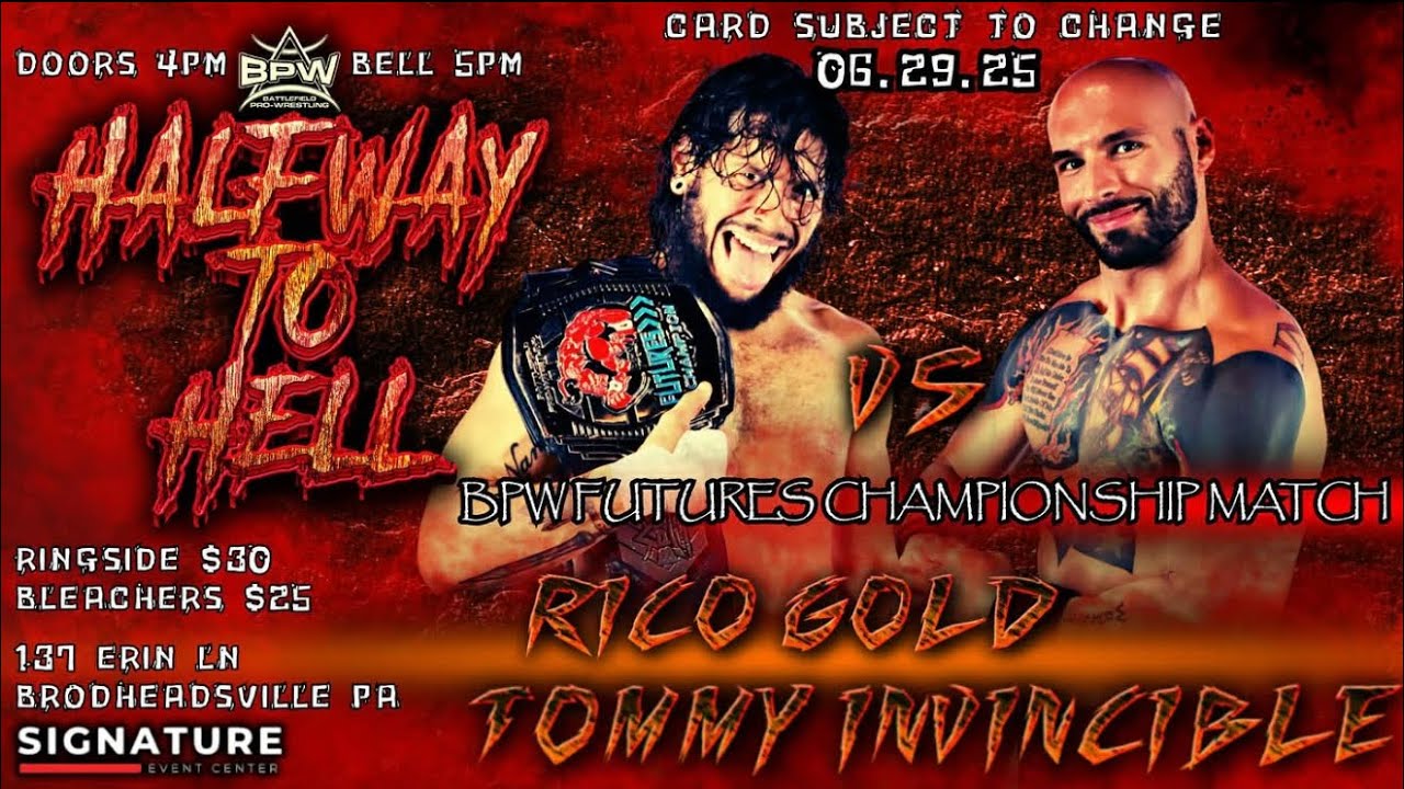 Tommy Invincible V Rico Gold: BPW Futures Championship. BATTLEFIELD PRO WRESTLING. 6/29/25