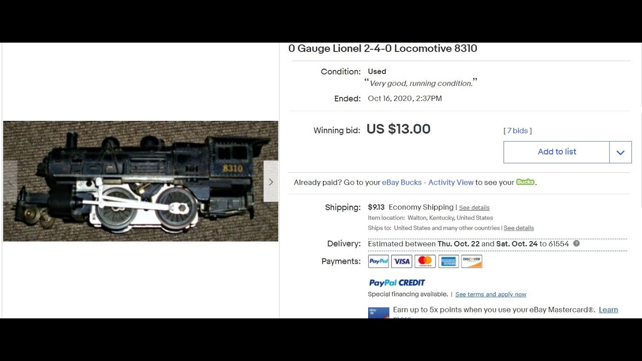 LIONEL 8310 / EBAY $ 13 / UNBOXING / RUNNING / E UNIT WORKS / NEEDS LUBRICATION