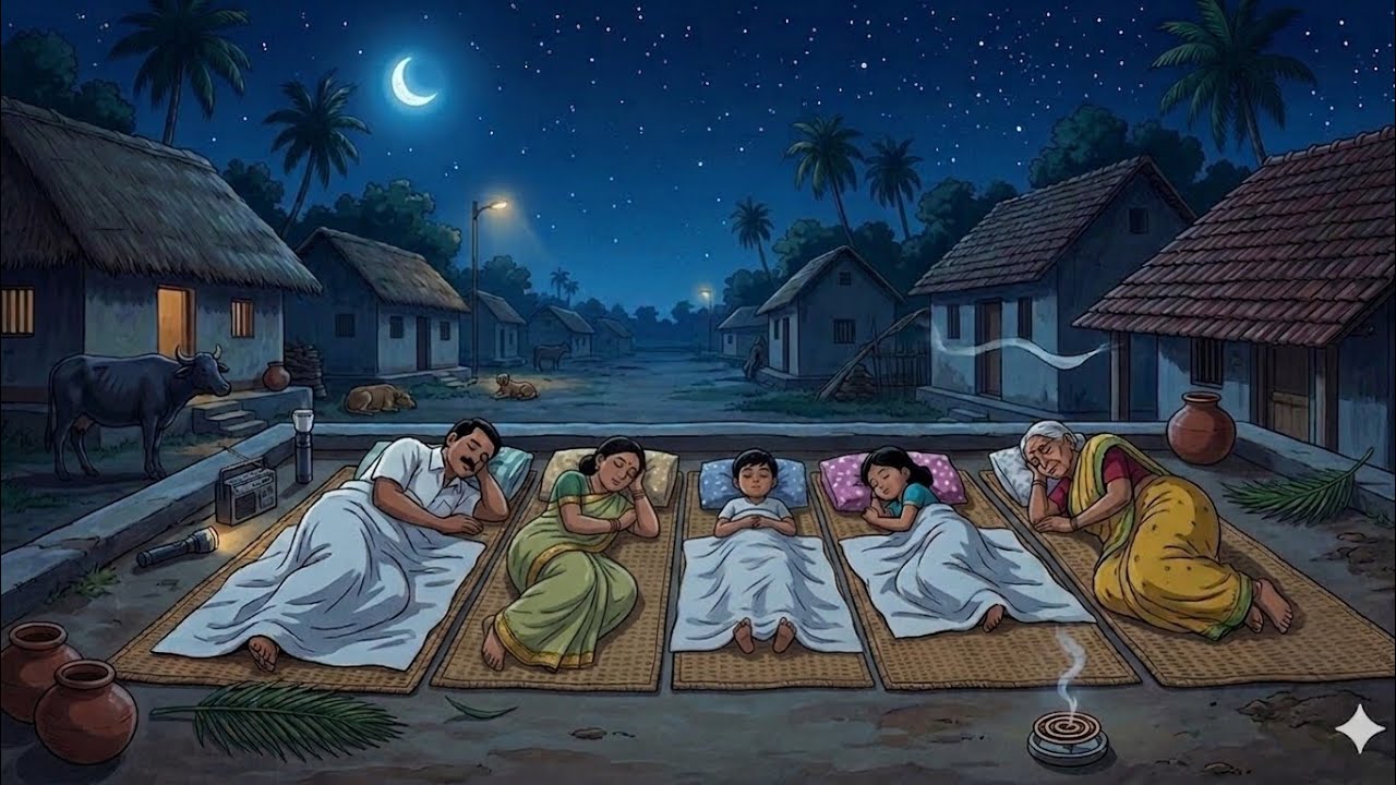 Sleeping on the roof: 1990s Cozy indian village summer nights 🌙|ASMR Ghibli 