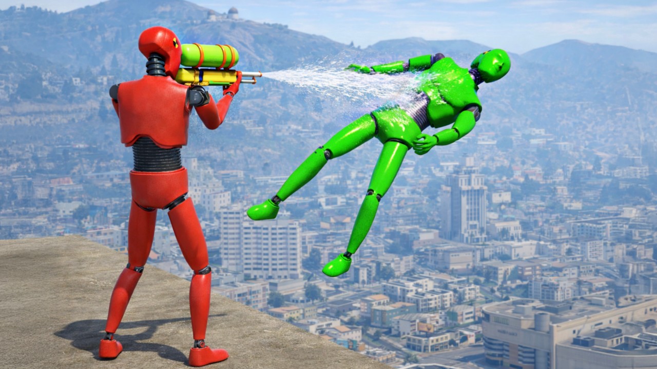 GTA 5 Crash Test Dummy Epic Water Blaster Spraying (GTA 5 Jumps)
