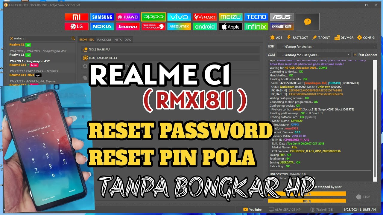 Buka Pola Realme C1 ( RMX1811 ) Tanpa Bongakr , Tanpa Auth , Free Edl Via UnlockTool