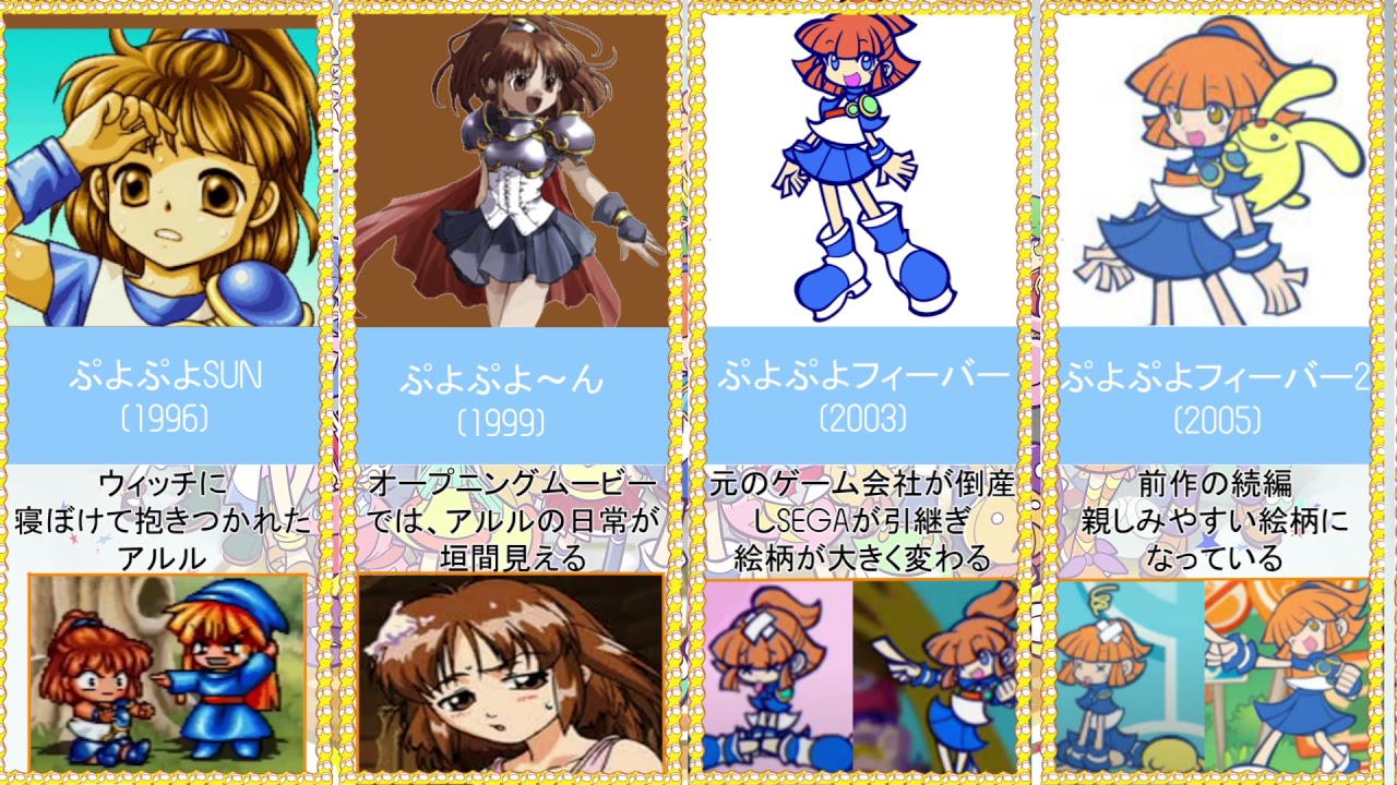 【ぷよぷよ】アルルの作品別顔推移まとめ【比較】ぷよぷよ30周年！