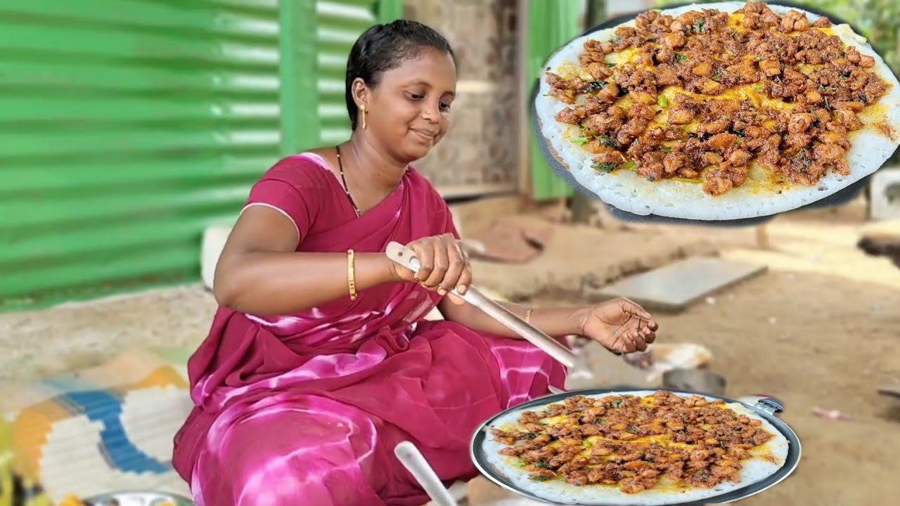 Chicken dosa || చికెన్ దోసెలు చేసాము చాలా రుచిగా ఉన్నాయి || #villagehanokkrupavlogs