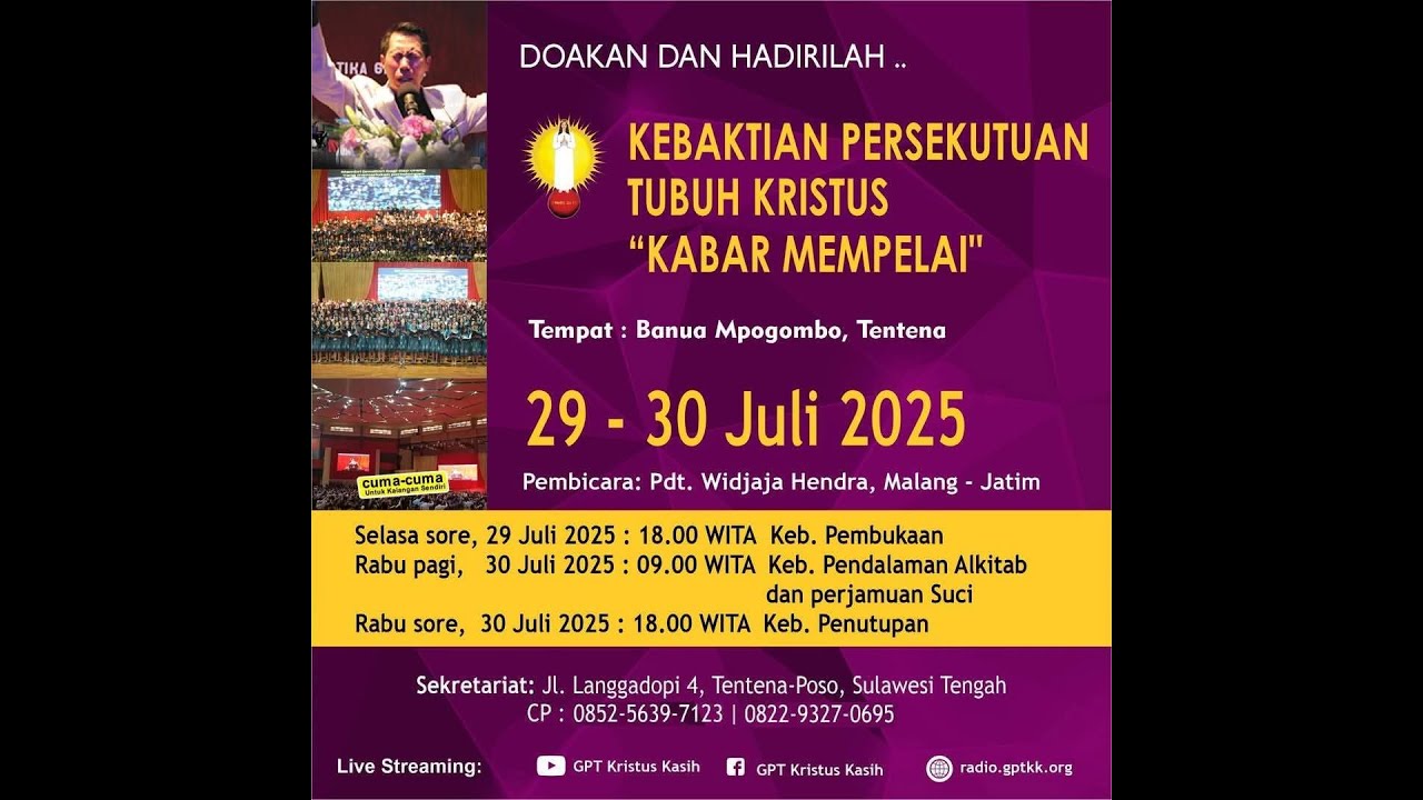Ibadah Kunjungan I - Tentena, Poso | Pdt. Widjaja Hendra I Selasa, 29 Juli 2025 | Ibadah Online