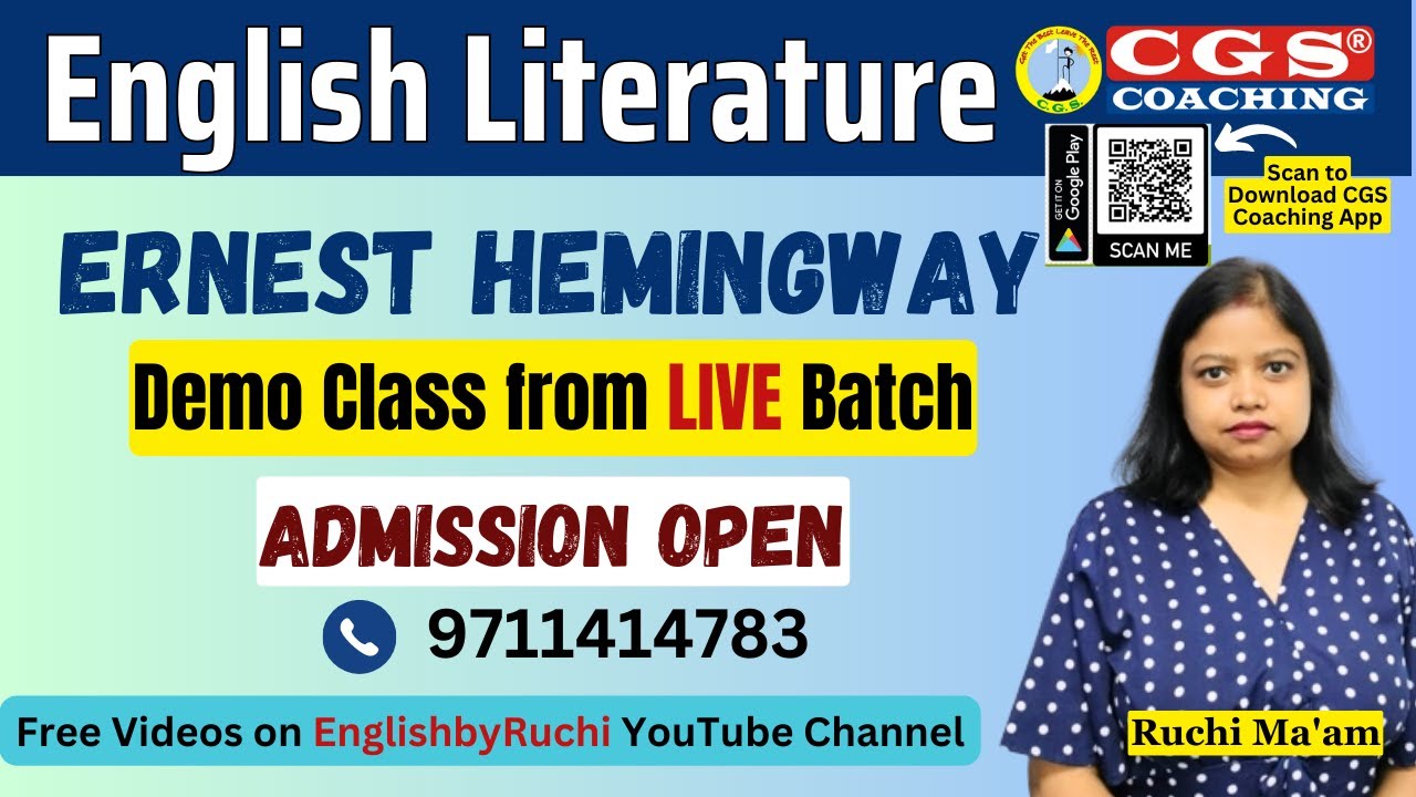 Ernest Hemingway - Short Stories | Demo Class from PGT English LIVE Batch | Admission Open