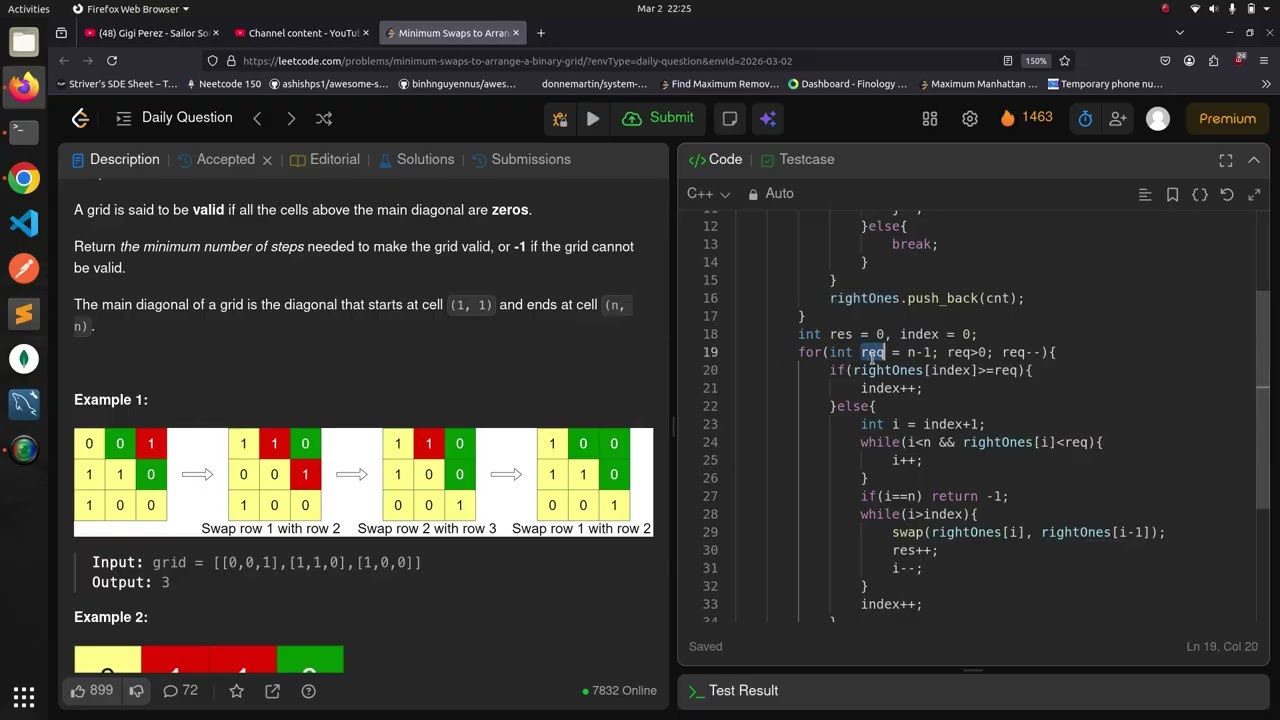 Leetcode 1536 | Minimum Swaps to Arrange a Binary Grid