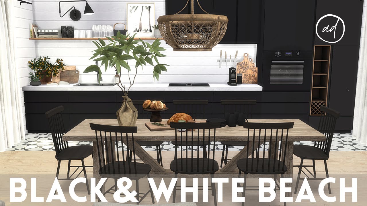 BLACK & WHITE BEACH HOUSE || Sims 4 || CC SPEED BUILD + CC List