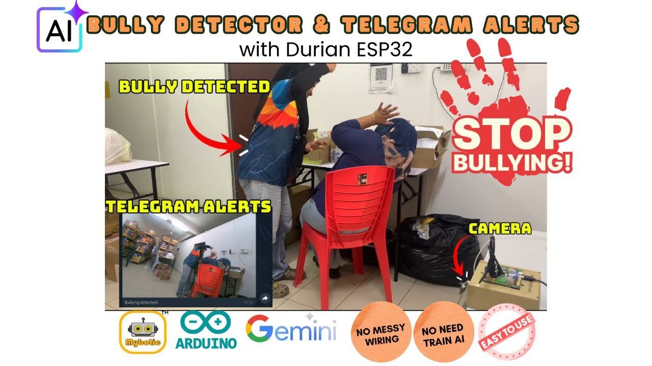 Детектор хулиганов с искусственным интеллектом и оповещения Telegram с DURIAN ESP32 — GOOGLE GEMI...