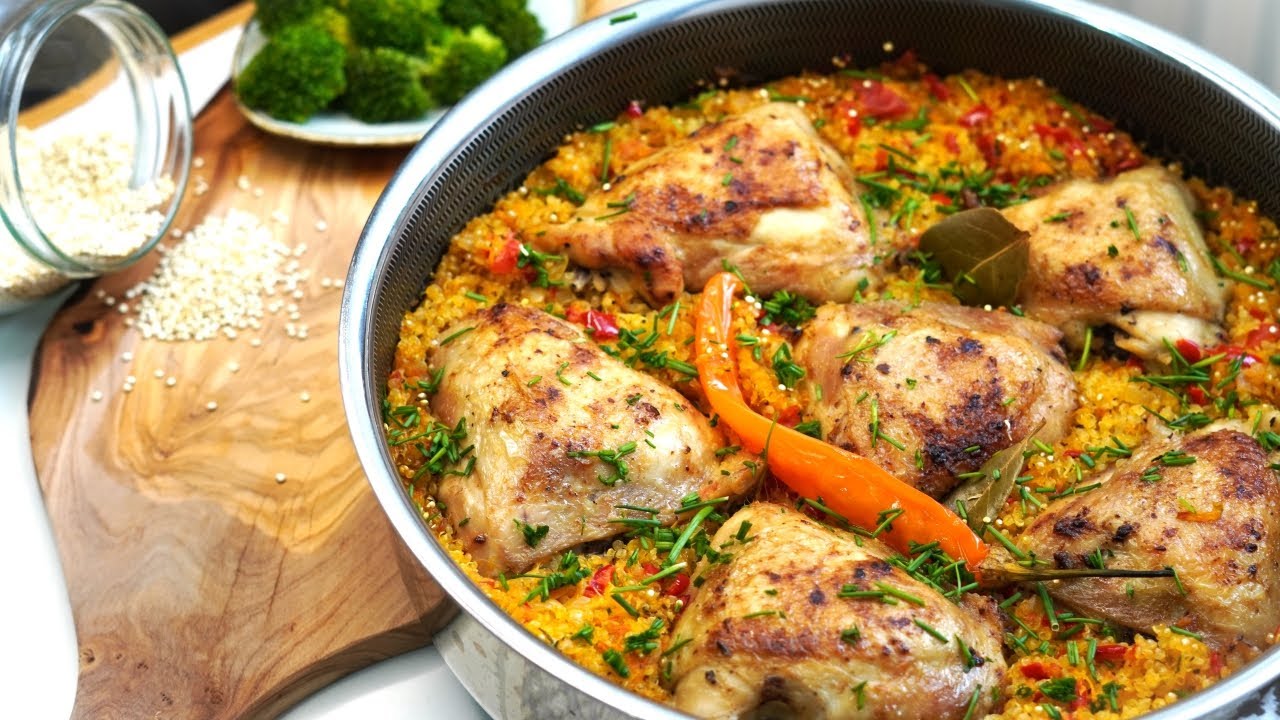 Куриные бедра с киноа в духовке! Очень вкусно и просто в приготовлении.