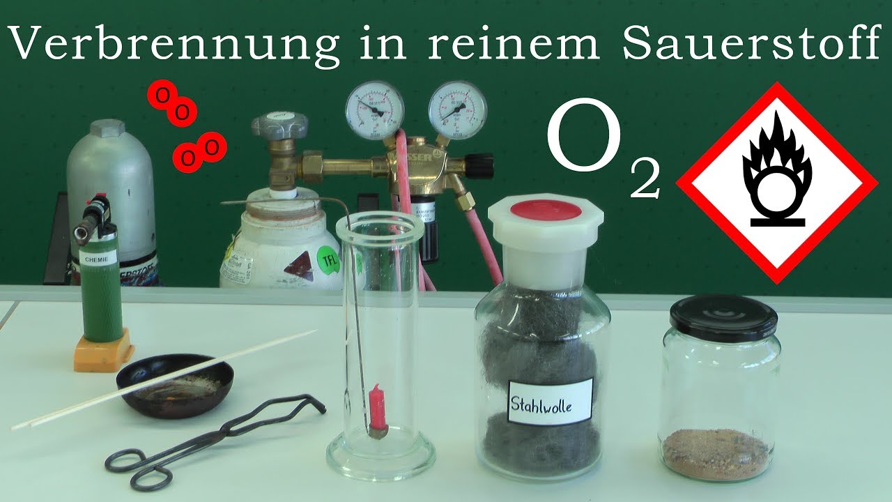 Kerze, Holz und Eisenwolle - Verbrennung in reinem Sauerstoff