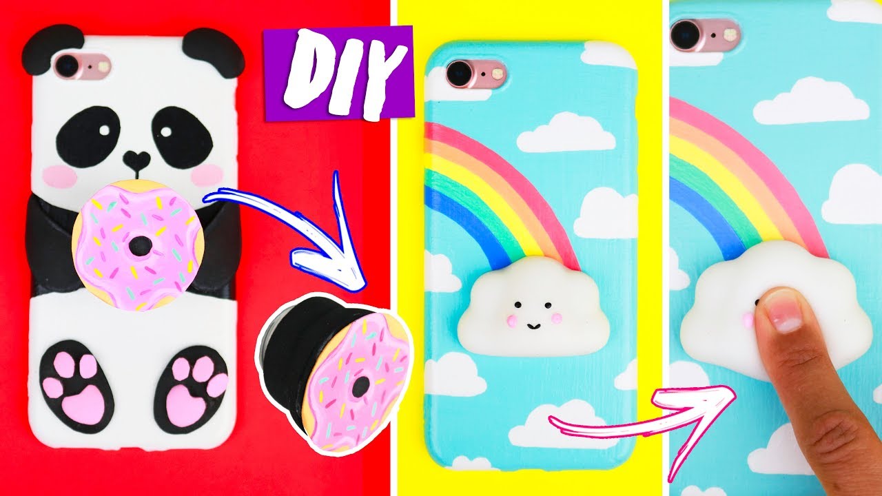 DIY POPSOCKET + CAPA DE CELULAR ANTI-STRESS | SQUISHY KAWAII! 🐼🍩🌥! Por Isabelle Verona! Ep.3