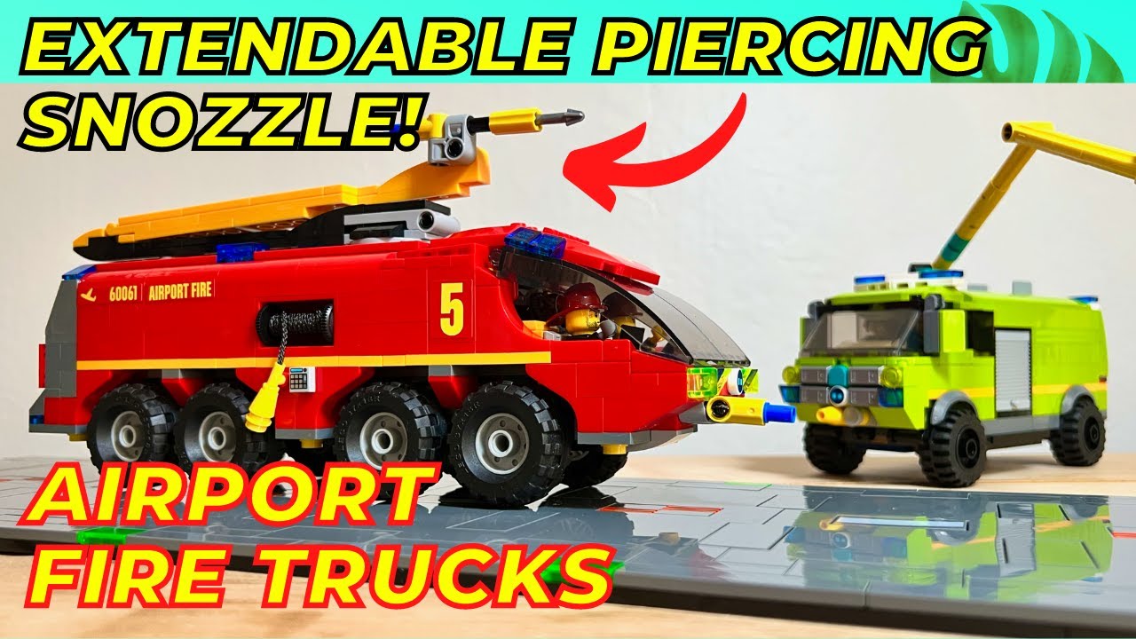 I added extendable water canon arms to my Lego city Airport Fire Trucks Re Mocs!