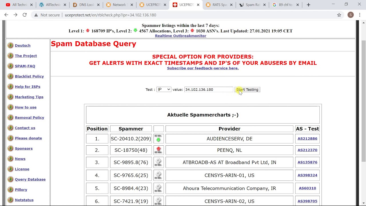 How to remove Domain from Blacklist? SpamRATS and UCEPROTECTL1