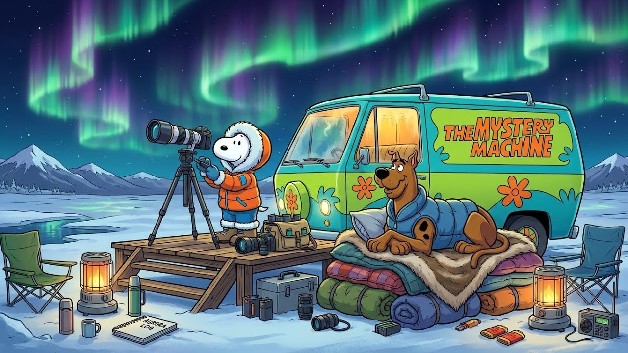 Snoopy in an Arctic Aurora Night ✨ Silent Ice Camp with Jazz for Study / Reading / Work ❄️
