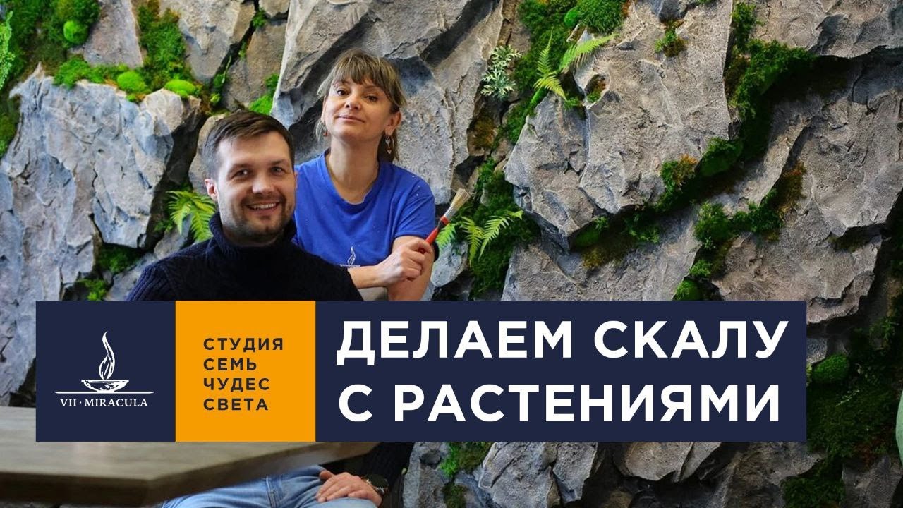ПРОЕКТ Фитостена в интерьере с декоративной скалой
