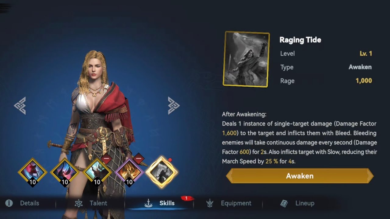 Viking Rise Hero Margit Awakening, Before and after Awaken skills 