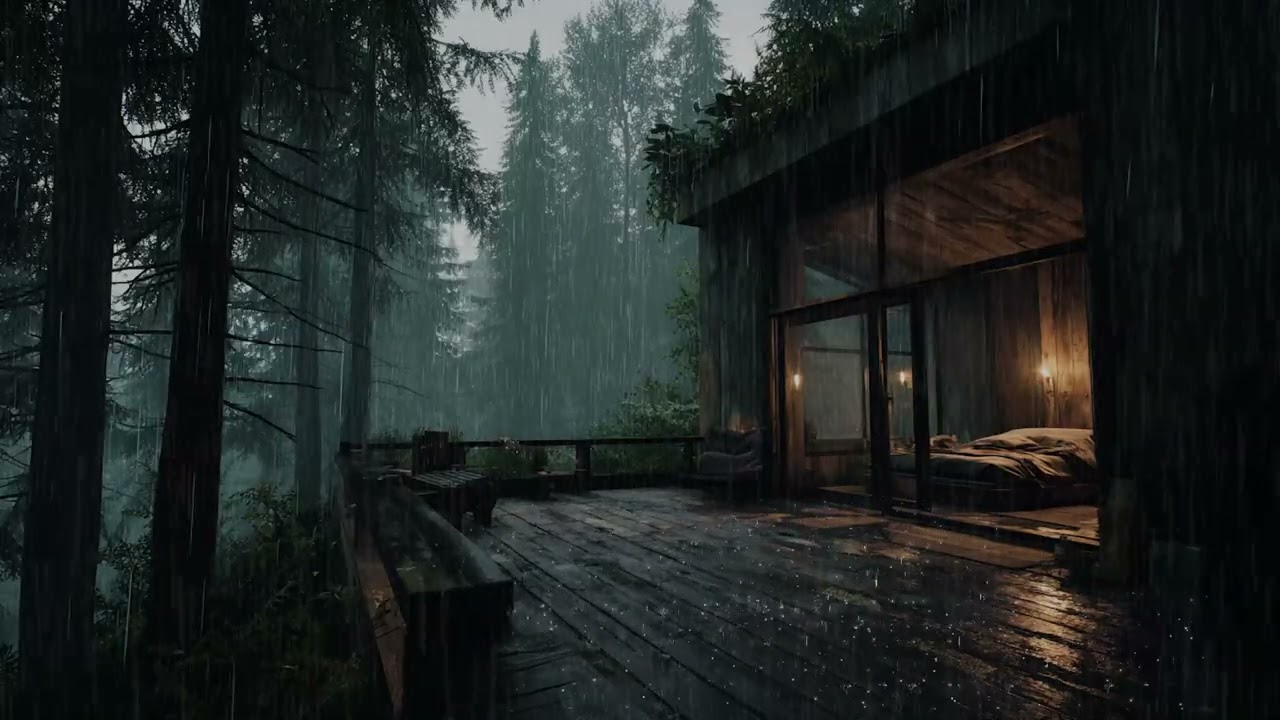 Rainy Night in a Forest Room | Calm Sleep & Night Ambience [No Music]