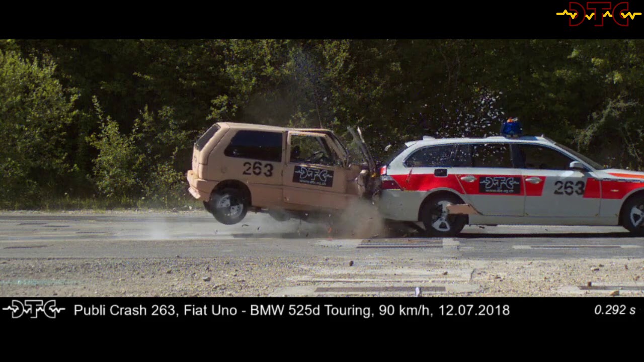Police car crash - Fiat Uno 90 km/h vs Polizei BMW 525d Touring Rear-end collision