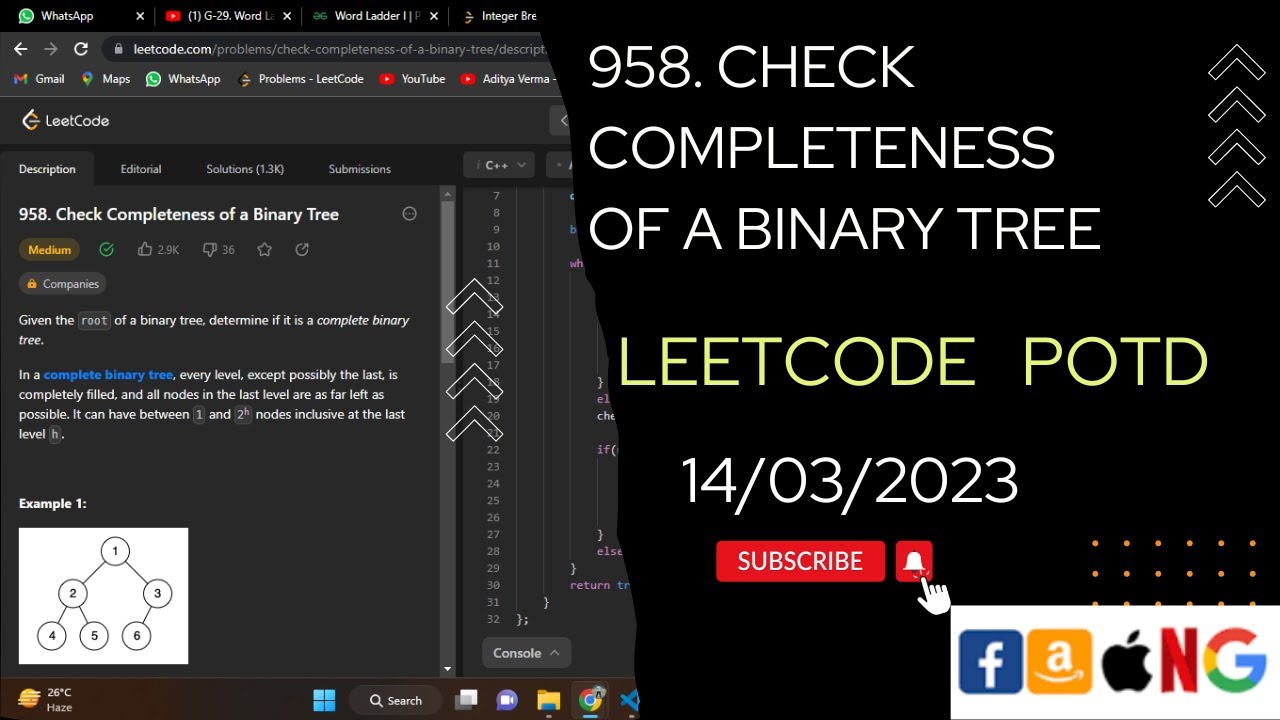 958 || Check completeness of a binary tree|| leetcode potd 15/03/2023 @gfg @leetcode @gfgpractice