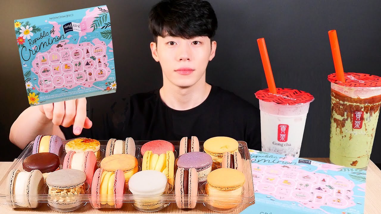 SUB)❤️MACARON MUKBANG GONGCHA EATINGSOUND ASMR EATINGSHOW AJEOC DESSERT