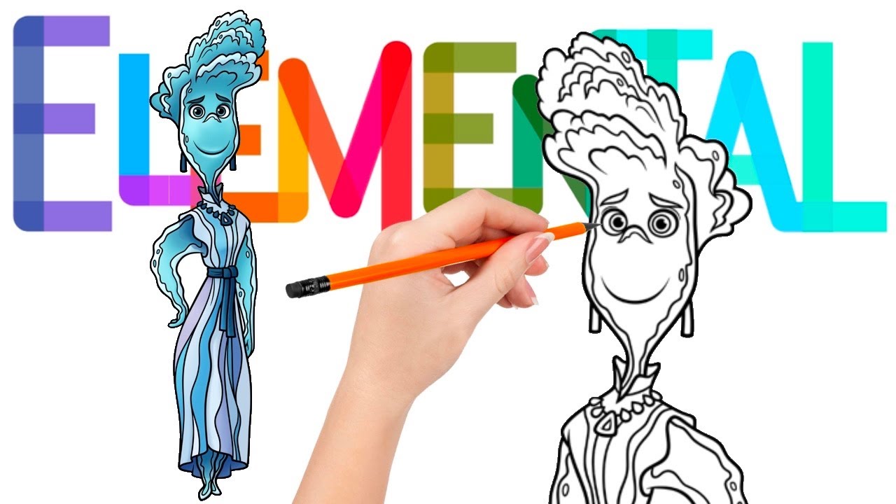 How to draw Brook Ripple, Wade’s loving and supportive mom - Elemental