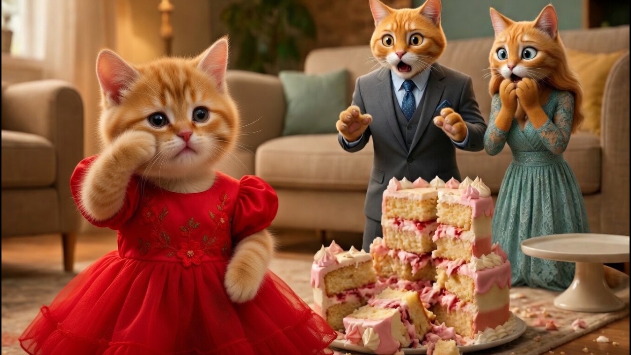 Naughty Kitten Breaks Dad Cat’s Birthday Cake #Kitten #CatFamily #CatStory