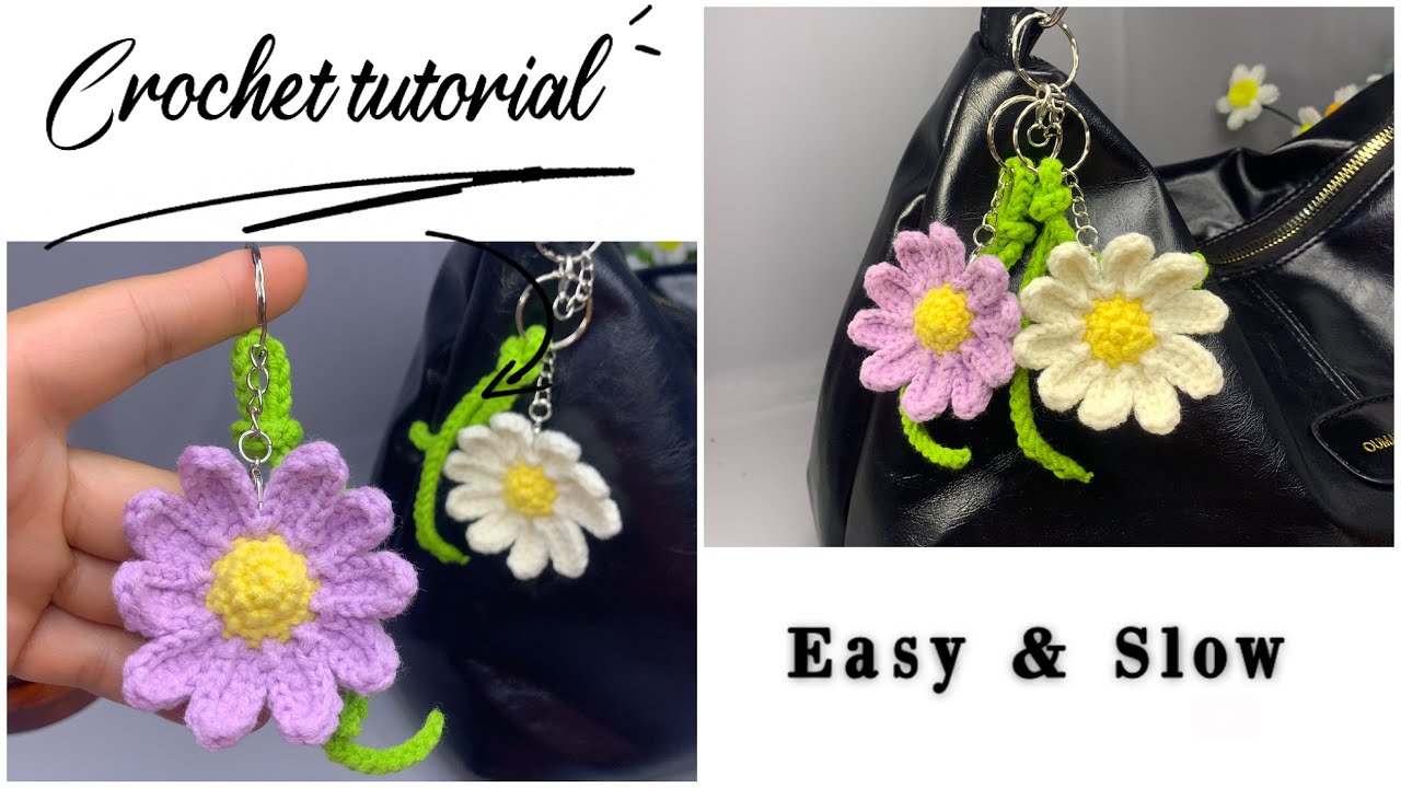 How to crochet Daisy keychain! Móc móc khoá hoa cúc bằng len | EASY CROCHET 