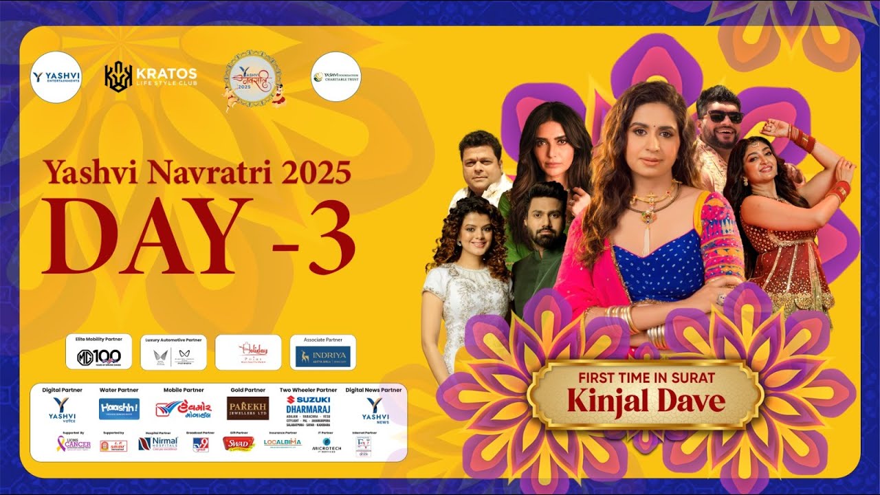 Yashvi Navratri 2025 Day 3 Live | Kinjal Dave Garba | Anchors Karishma Tanna & Bade-Chhote