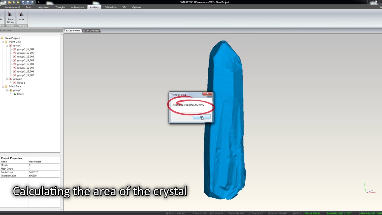 SMARTTECH 3D scanning of quartz crystal and virtual analysis