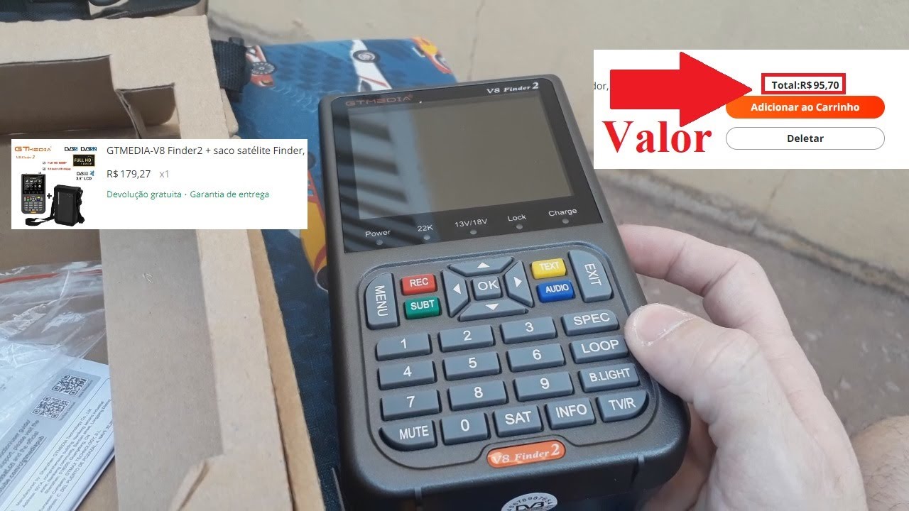 Demonstração do localizador de satélite GTMEDIA-V8 Finder2 (satlink da GTmedia) R$96 reais