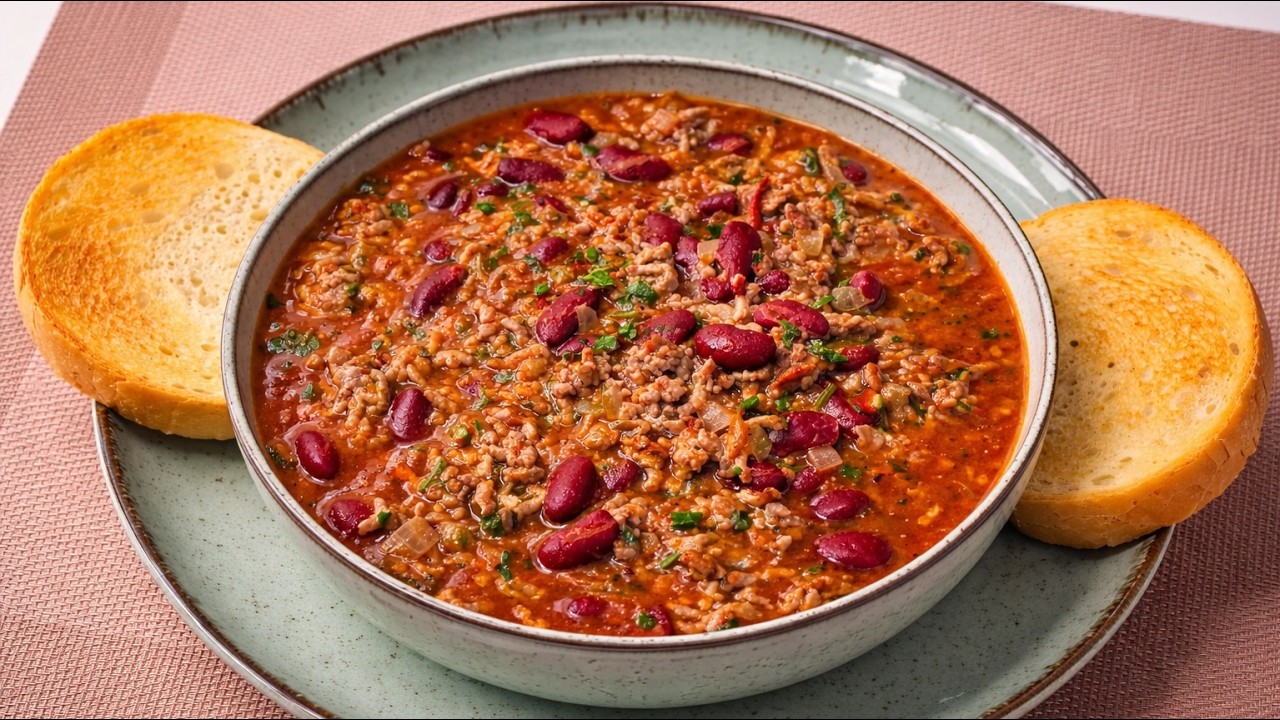 You have 0,5 a kilo of minced meat and a can of beans, a delicious dish for less than 2 $ per person
