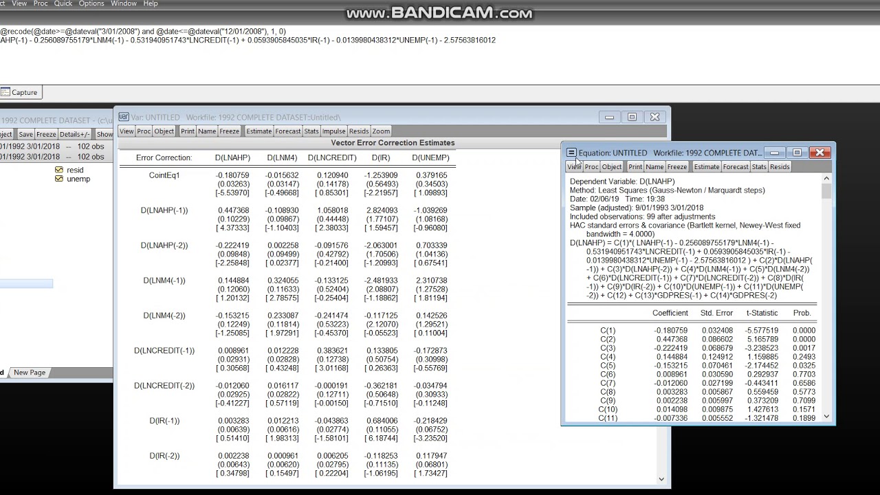 Video 21 - least squares regression using VECM Eviews (part 1)