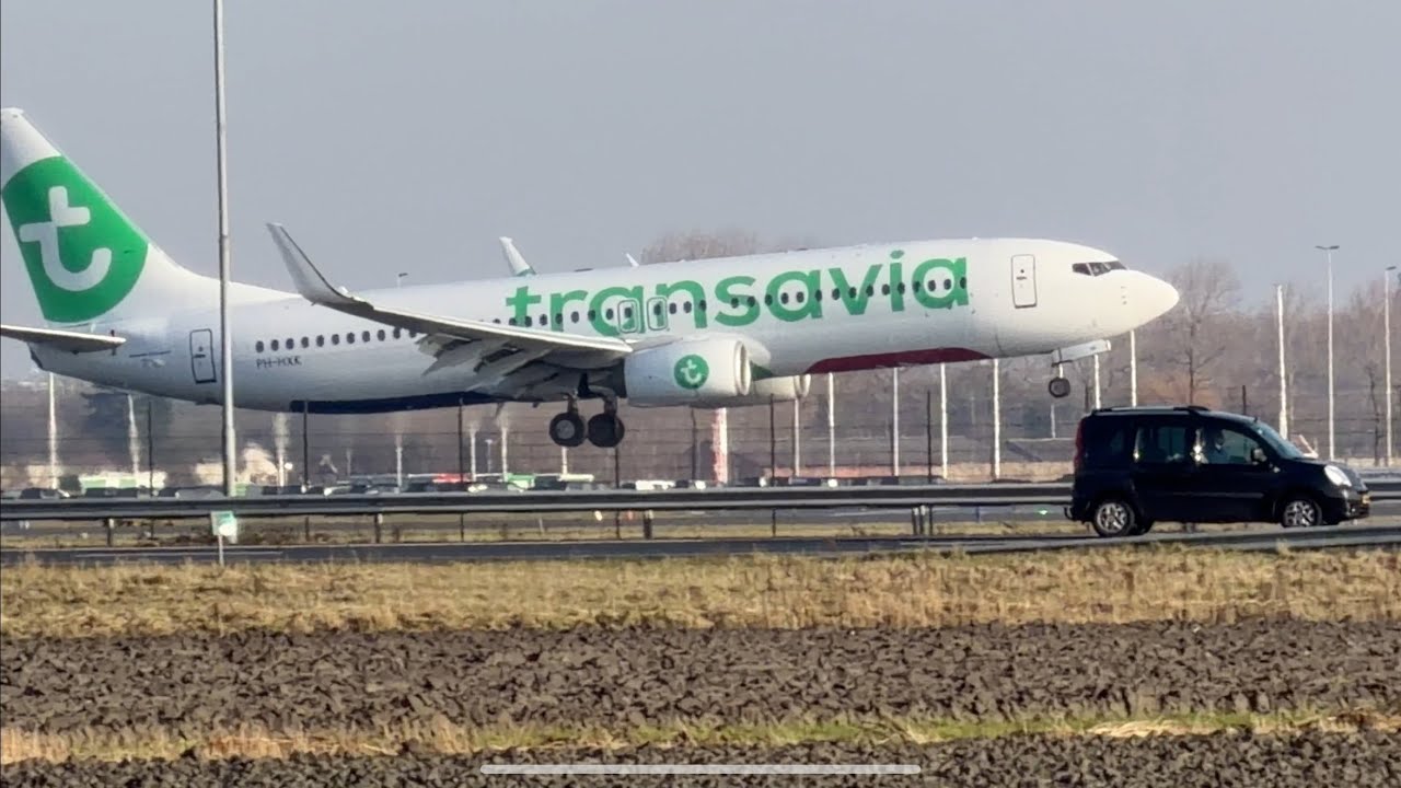 BOEING 737-8K2 TRANSAVIA FROM TROMSO TO AMSTERDAM LANDING SCHIPHOL AIRPORT PHHXK #aviation #viral
