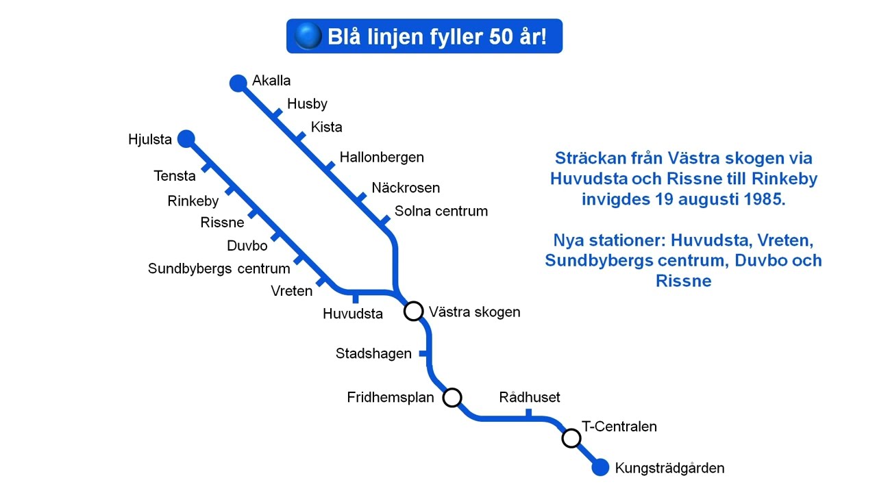 Blå linjen i Stockholms tunnelbana fyller 50 år