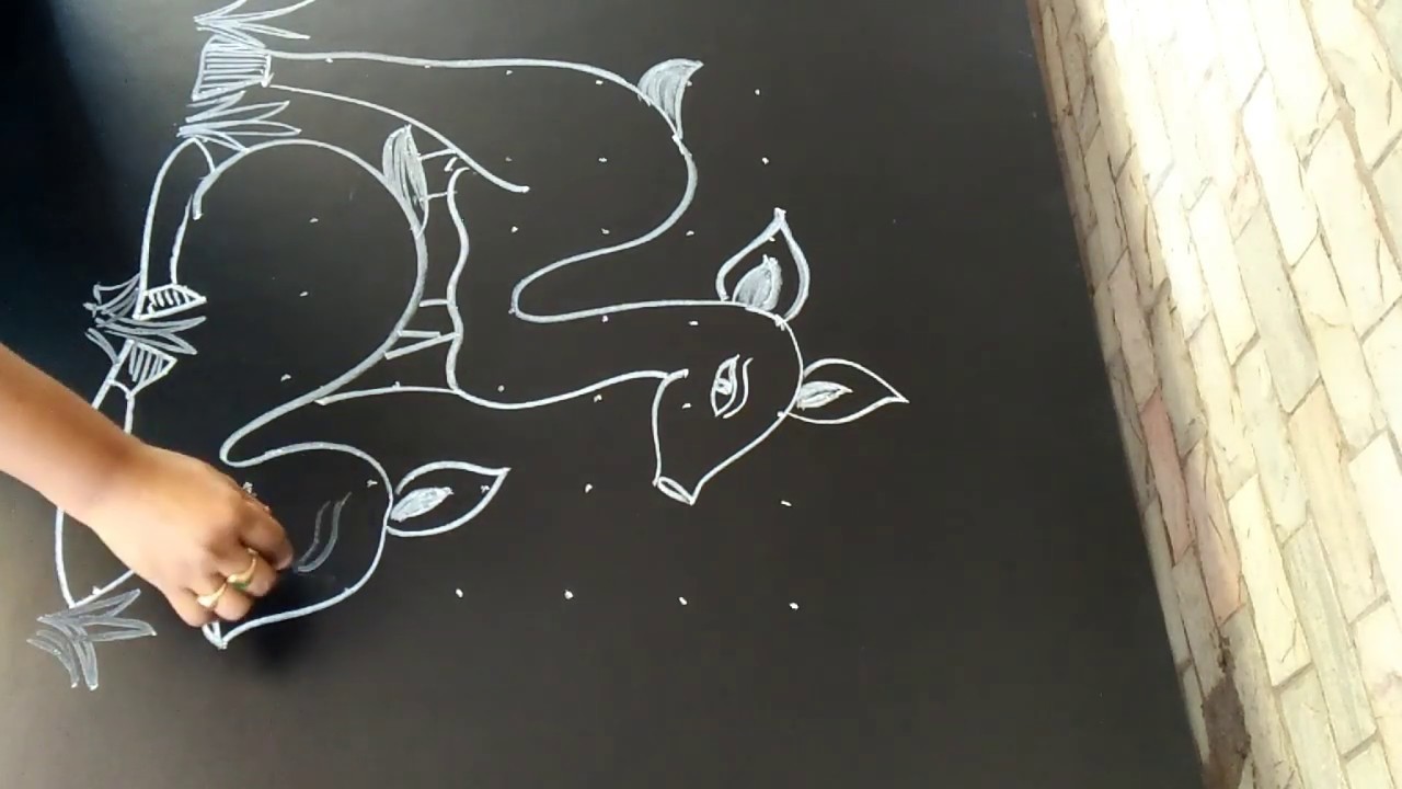 Beautiful deers rangoli..easy rangoli..margazhi daily kolam...apartment rangoli..7 to 7 dots