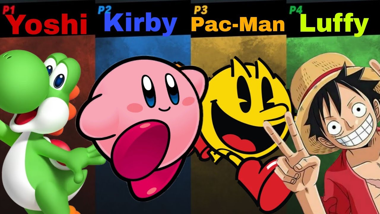Super Smash Flash 2- Yoshi Vs Kirby Vs Pac Man Vs Luffy