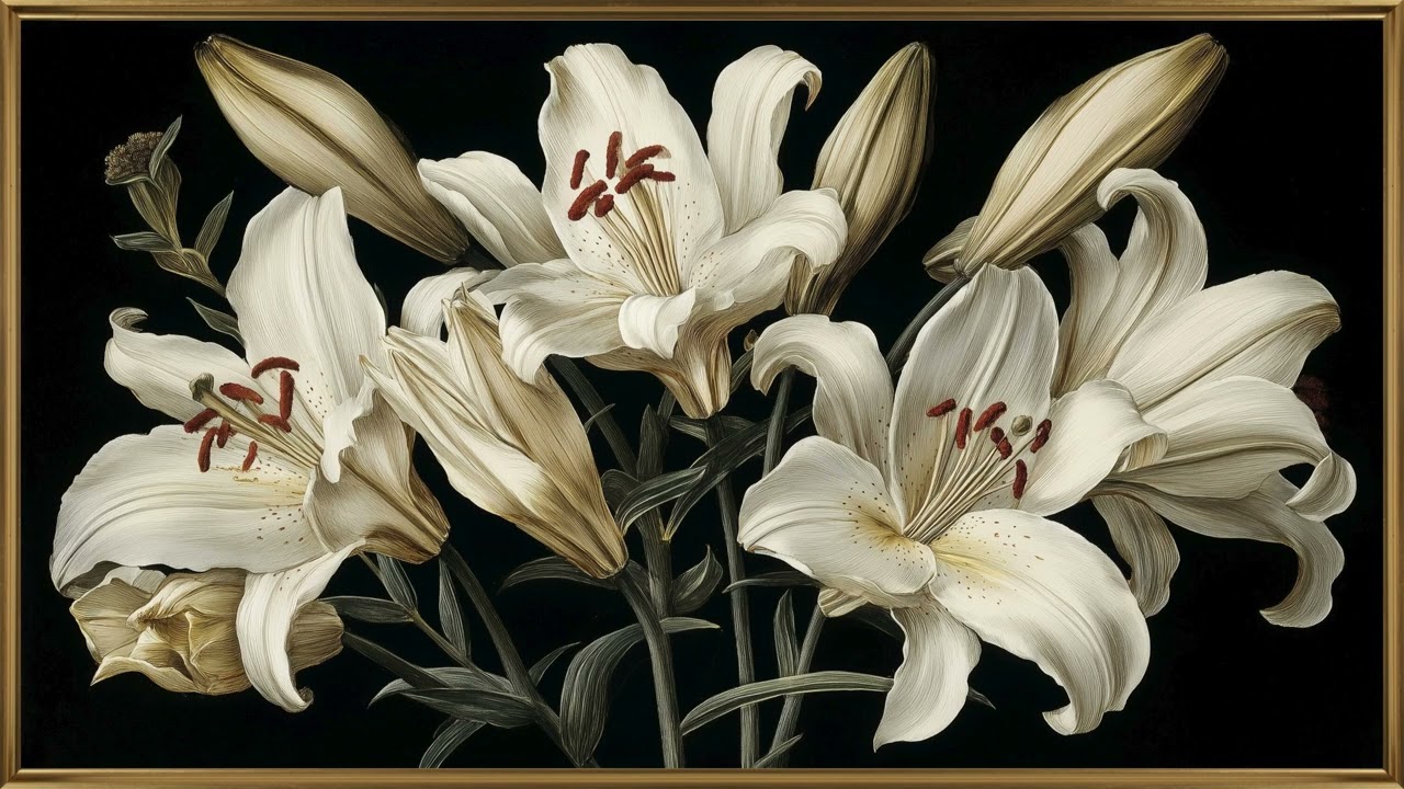 White Lily Flowers | 4K Frame TV Art | Elegant Floral Painting (2 Hours)