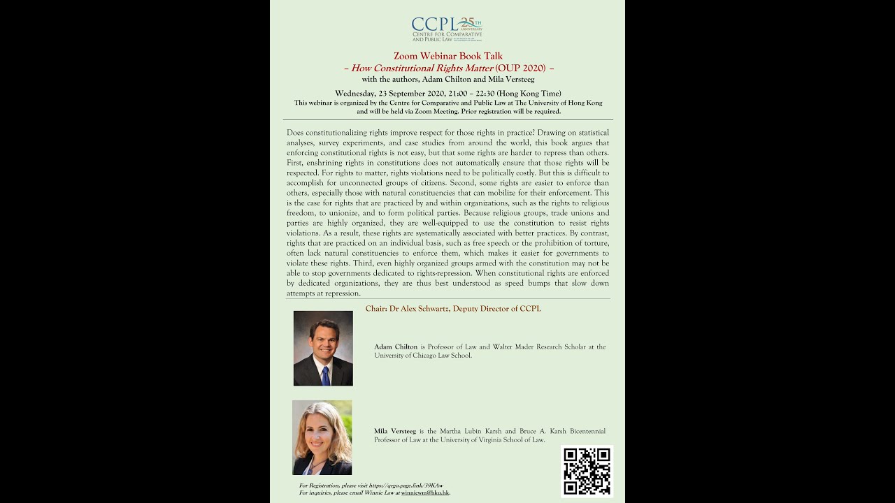 Zoom Webinar Book Talk &ndash; How Constitutional Rights Matter (OUP 2020) &ndash;with the authors.