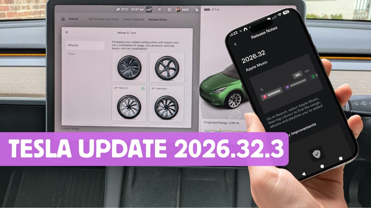 Обновление Tesla 2026.32.3: новый выбор колес + скрытый блокировщик рекламы