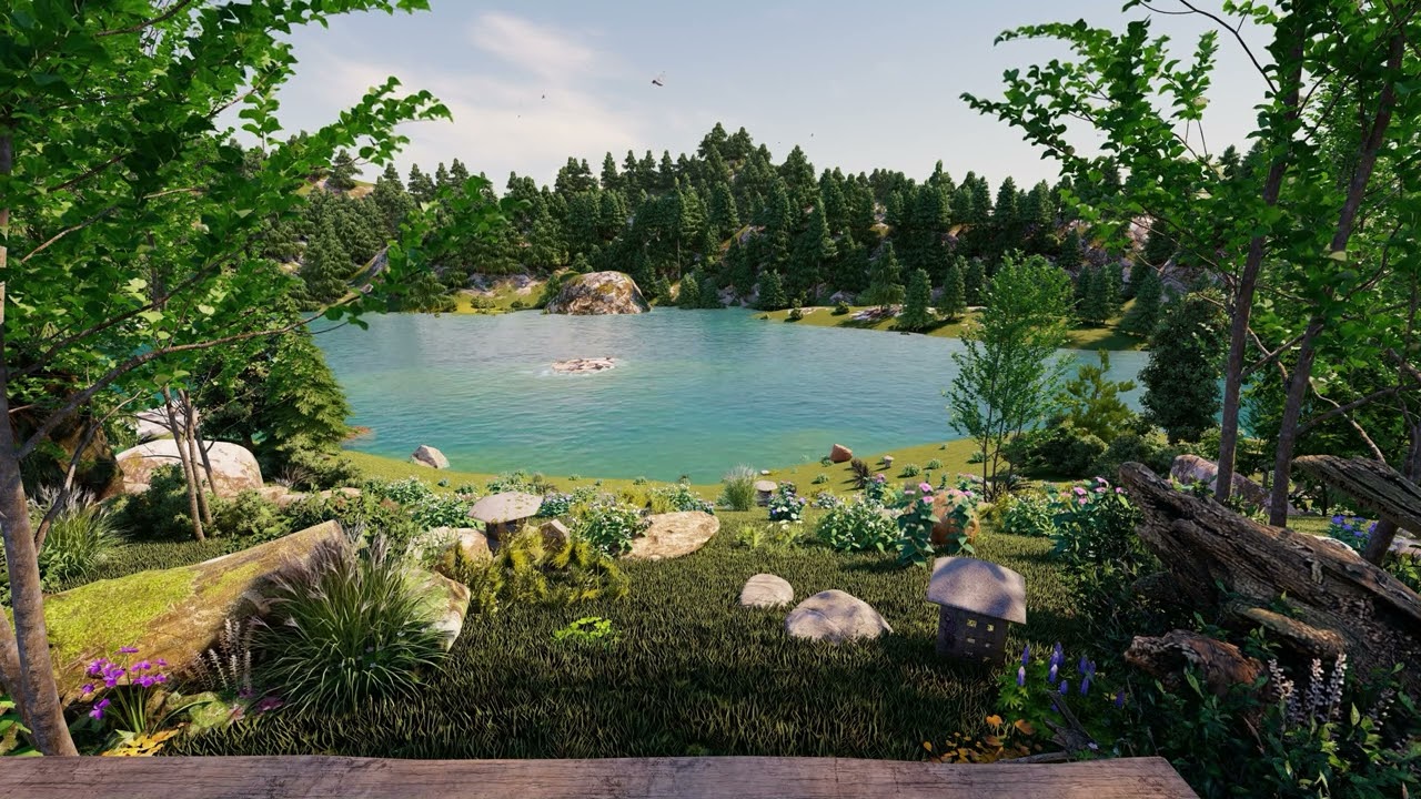 Let's enjoy a picnic at a secret lake in the forest - Birds,Wind Sounds