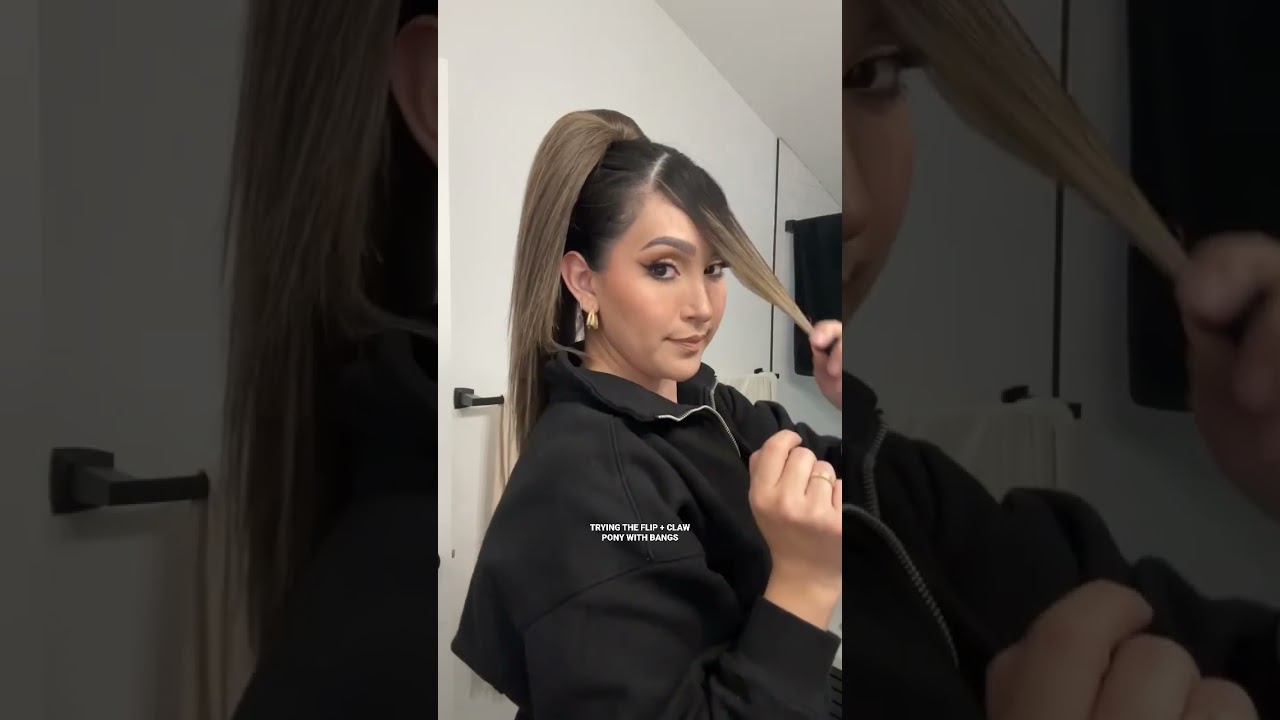 FLIP + CLAW PONYTAIL WITH BANGS #hairstyle #hairtutorial #shorts